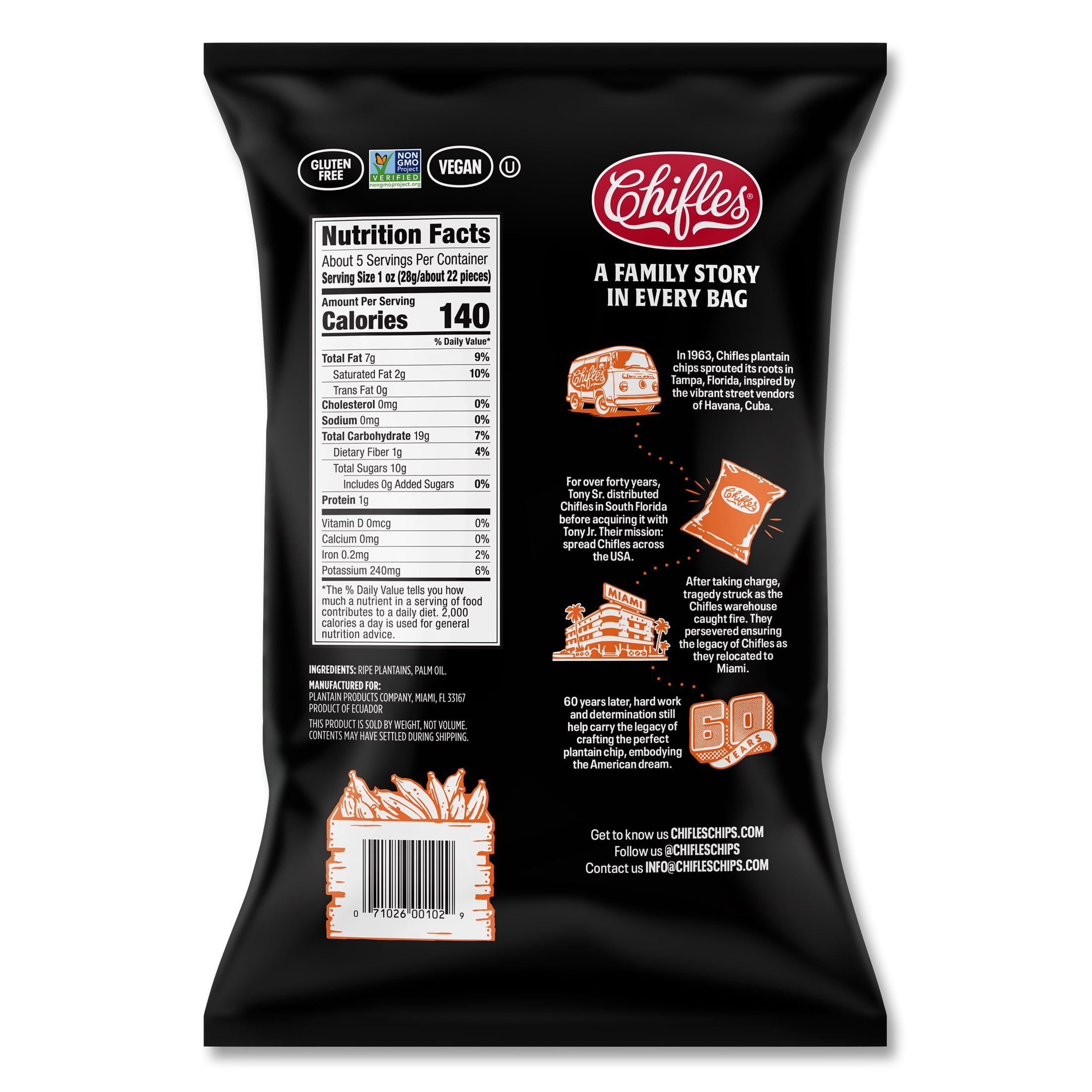 Chifles Al Natural Plantain Chips, Everyday Healthy Snack, Natural, Gluten Free, Nut Free, Vegan, Kosher 5 Oz.