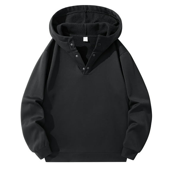 XIAONU Mens Hoodies Half Chest Button Long Sleeve Hoodie Winter Warm Pullover Casual Solid Color Hooded Sweatshirt Streetwear