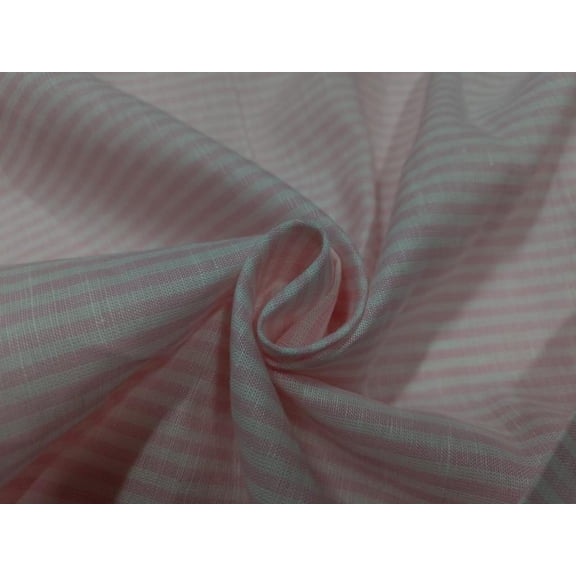 Superb Quality Linen Club Baby pink with white color horizontal stripe Fabric 58" wide