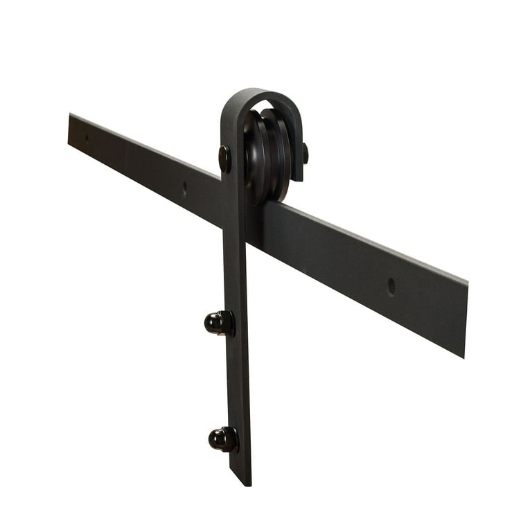 78 in. Black Solid Steel Rolling Barn Door Hardware Kit for Single Wood Doors with Non-Routed Adjustable Floor Guides 78 in. Black Solid Steel Rolling Barn Door Hardware Kit for Single Wood Doors with Non-Routed Adjustable Floor Guides