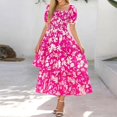 thumbnail image 2 of Aellinatey Womens Square Neck Smocked Dress Puff Short Sleeve Floral Casual Ruffle Tiered Maxi Wedding Guest Dresses, 2 of 7
