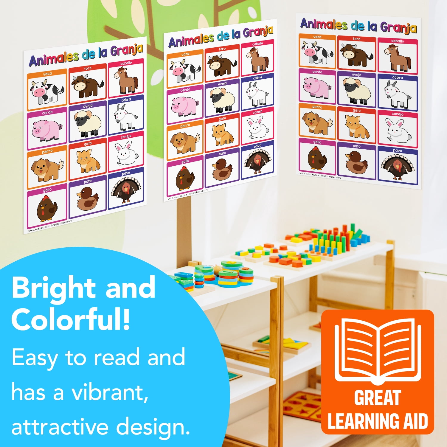 Animales de la Granja Spanish Educational Posters for Kids – Farm Animals Classroom and Homeschool Learning Visual Aid and Chart Decorations for Classrooms | Durable, Glossy Cardstock | 8.5" x 11"