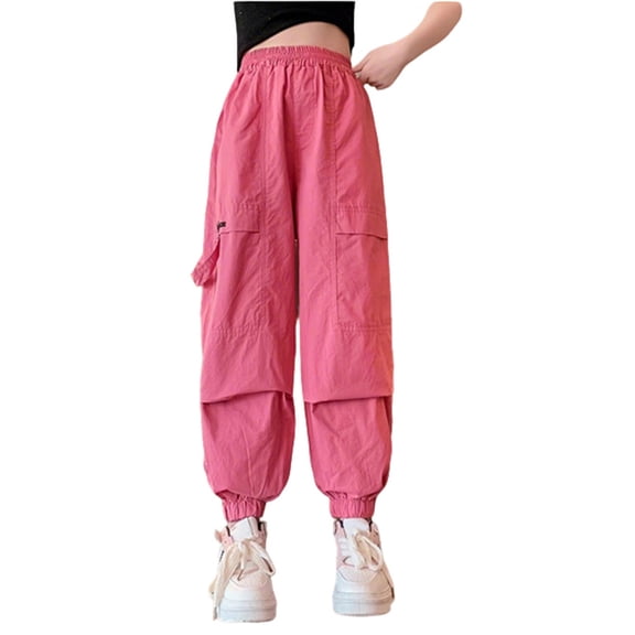 JIAYUE Girl's Kids Cargo Pants Leisure Stylish Solid Color High Waist With Pockets Long Trousers For Everyday Wear Comfortable Lightweight Fit For Work Or Sport,12-13 Years