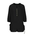 thumbnail image 4 of Diufon Cotton Linen Short Jumpsuit for Women Vneck Half Sleeve Rompers Pockets Solid Color Button Overalls, 4 of 6