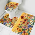 thumbnail image 3 of Colorful Sunflower Bath Mat 3 Piece Bathroom Rug Set, Farmhouse Botanical Floral Non Slip Bath Rug Contour Mat and Toilet Lid Cover, Absorbent Shower Mats Soft Bath Rugs and Mats Sets, 3 of 8