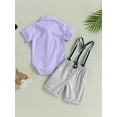thumbnail image 4 of Bagilaanoe 2Pcs Newborn Baby Boys Overalls Shorts Set Short Sleeve Romper Shirt with Bow Tie + Suspender Short Pants 6M 12M 18M Infant Gentleman Formal Outfits, 4 of 9