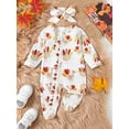 thumbnail image 3 of Rdhnmea Baby Girls Rompers Infant Thanksgiving Turkey Print Long Sleeve Bodysuit with Headband Newborn Zipper Footed Jumpsuits, 3 of 9