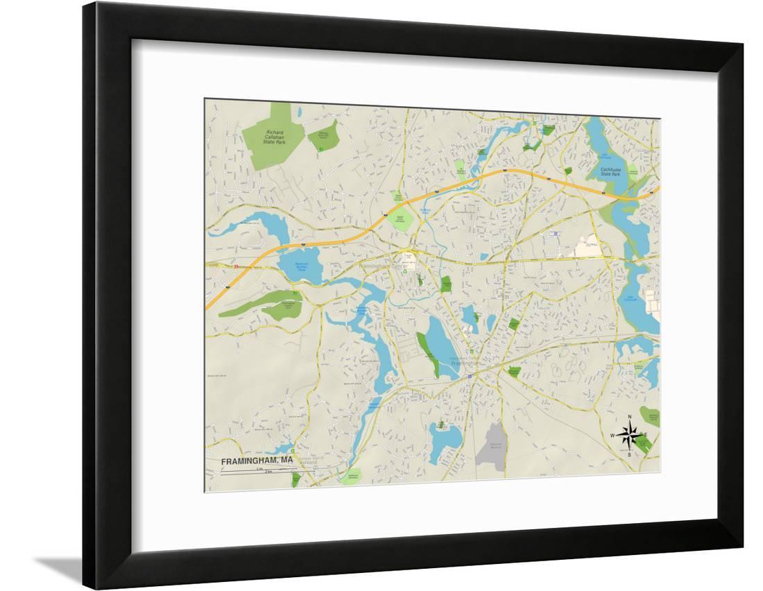Political Map of Framingham, MA Framed Print Wall Art