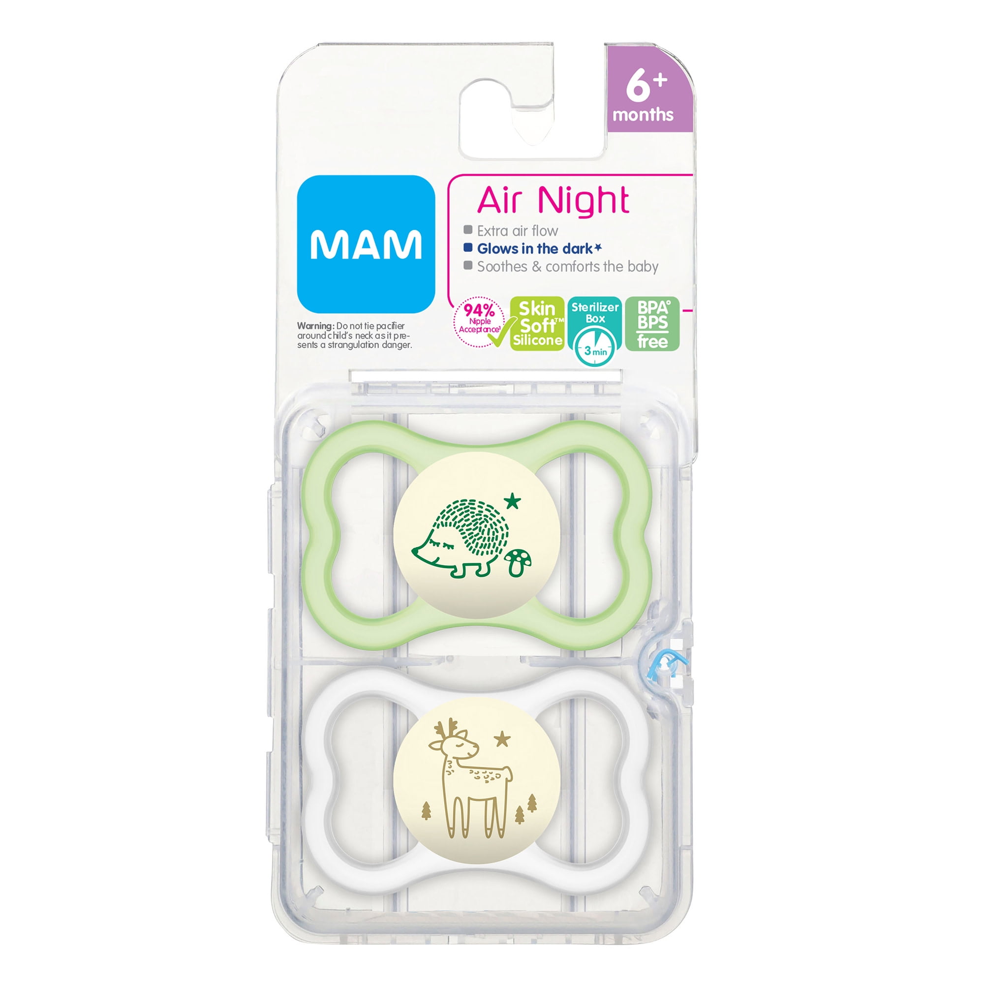 MAM Air Day & Night - Chupete para bebé, para piel sensible, brilla en la  oscuridad, paquete de 3, más de 16 meses, unisex, 3 unidades (paquete de 1)