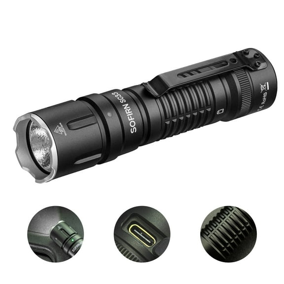 Sofirn SC33 Rechargeable Flashlights, EDC Flashlight High Lumens Super Bright 5200 Lumens, with a Tail E-Switch, Regulated Output for Camping, Hiking, Emergency, Household Search