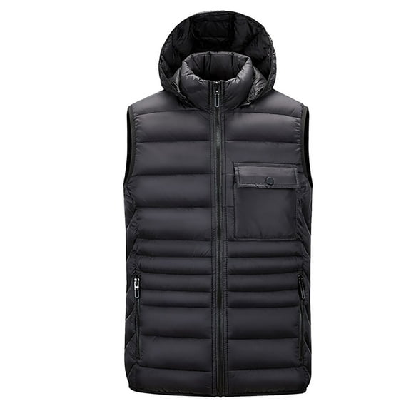 Christmas Clearance! ZVNAΖH Men's Puffer Vest Removable Hooded Vest Outdoor Winter Vest Light Weight Sleeveless Zip Up Jacket