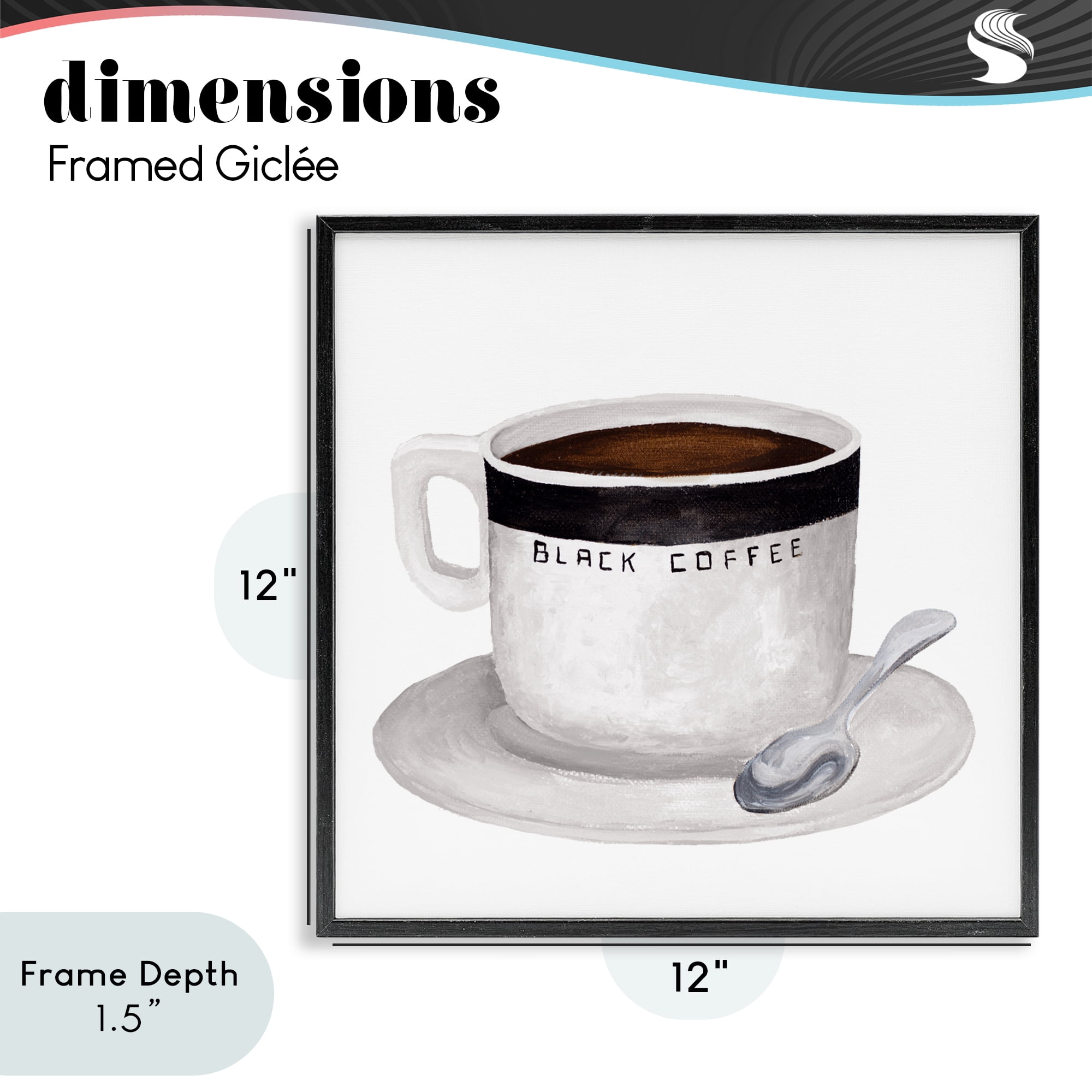 Stupell Industries Black Coffee Mug Black Framed Giclee Art, design by Elizabeth Medley