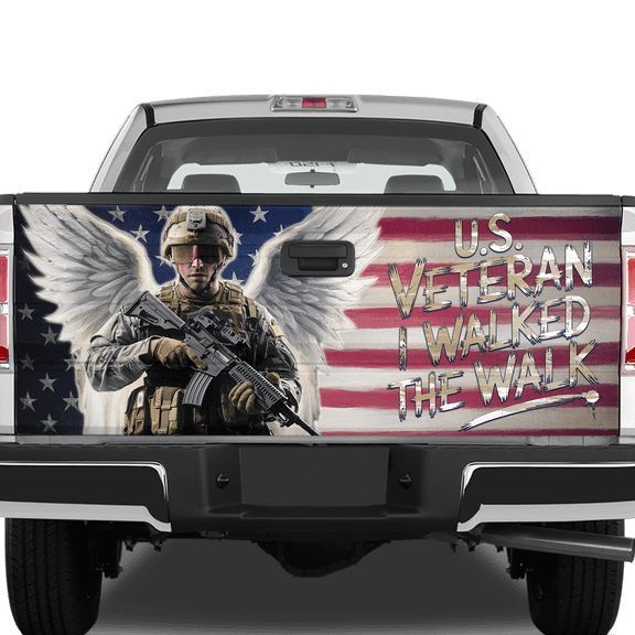 Lotusprinthandmade Patriotic Veteran America Flag Tailgate Wrap 2 Sizes (24"x58"), Veteran-Themed Patriotic Truck Wrap