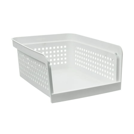 Mainstays Open-Front Stackable Storage Bin, Arctic White, Plastic, 18 x 14 x 7.2 Inches