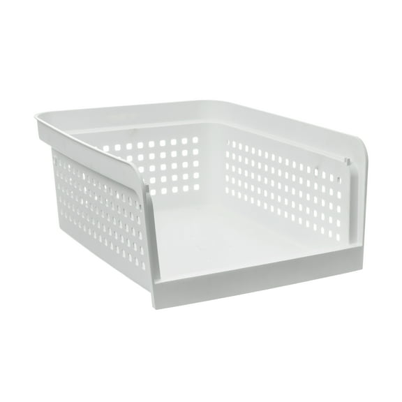 Mainstays Open-Front Stackable Storage Bin, Arctic White, Plastic, 18 x 14 x 7.2 Inches