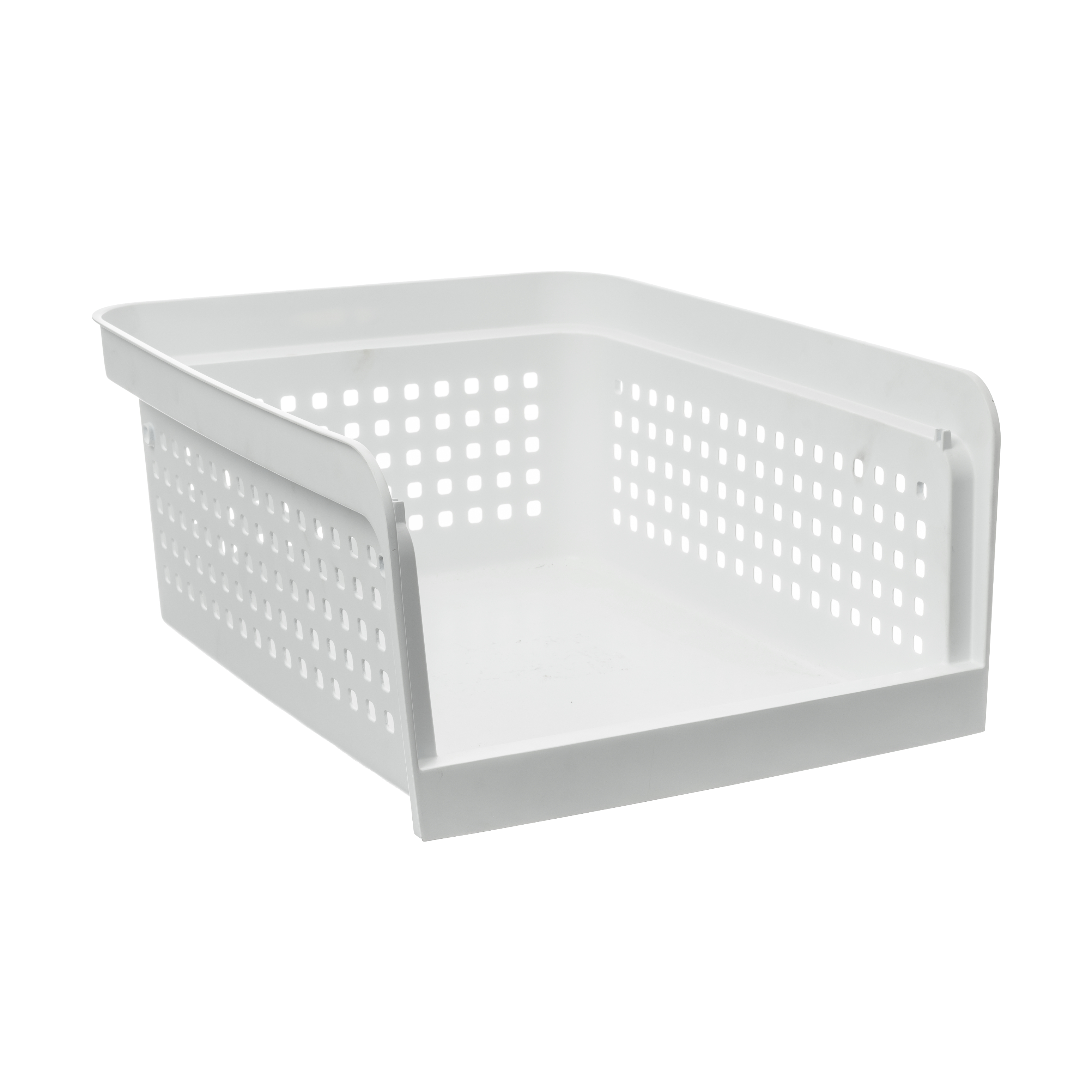 Mainstays Open-Front Stackable Closet Storage Organizer Bin with Breathable Holes, White Plastic