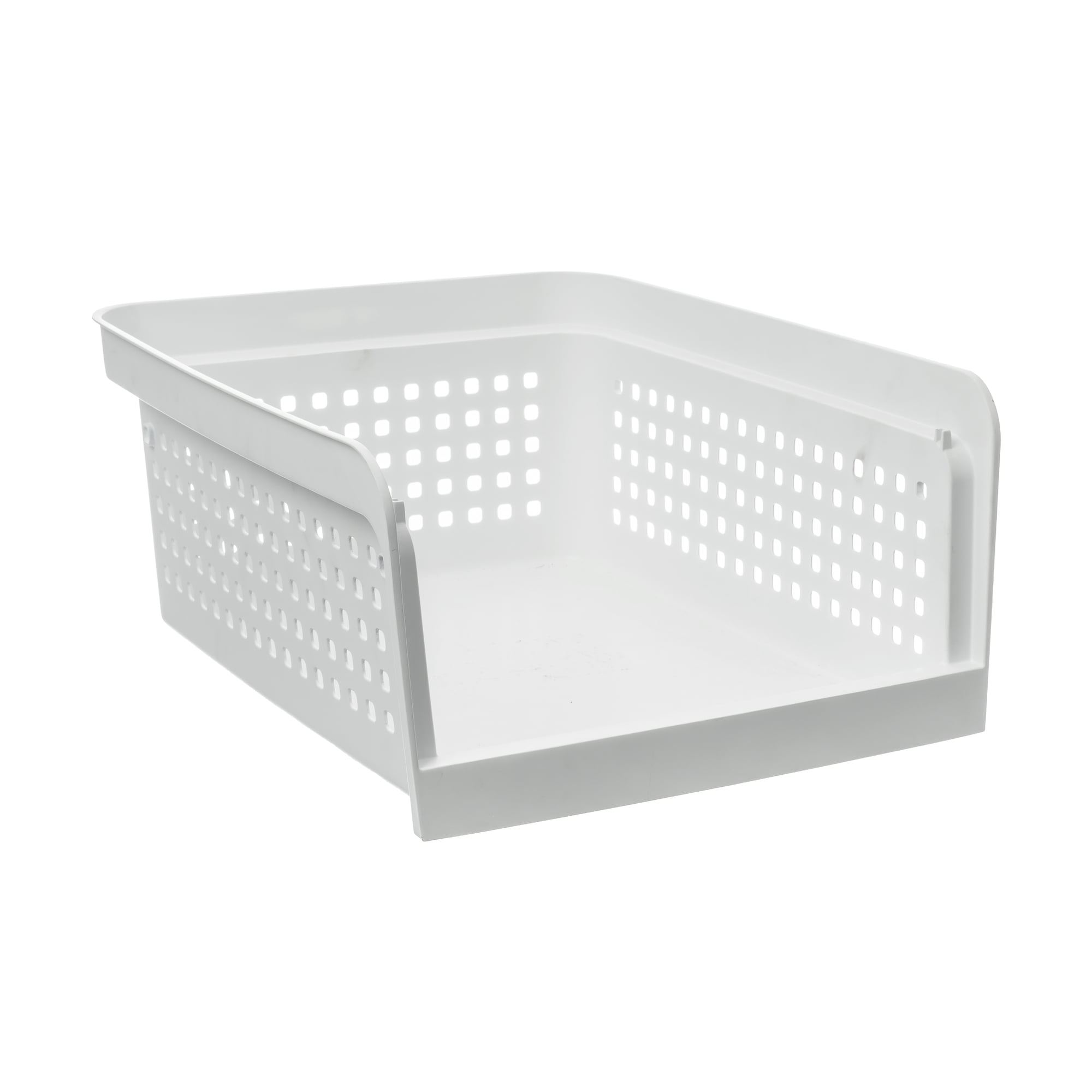 Mainstays Open-Front Stackable Closet Storage Organizer Bin with Breathable Holes, White Plastic