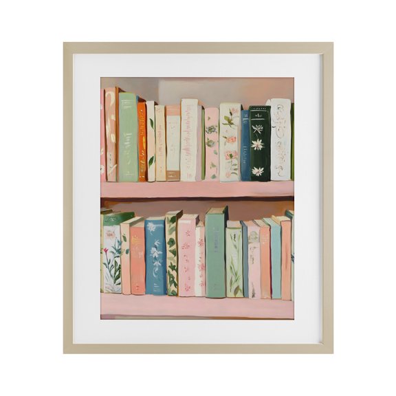 Stupell Industries Glam Book Lover's Pastel Shelf Birch Framed Print Under Glass, 13 x 16, by The Prints Vibe