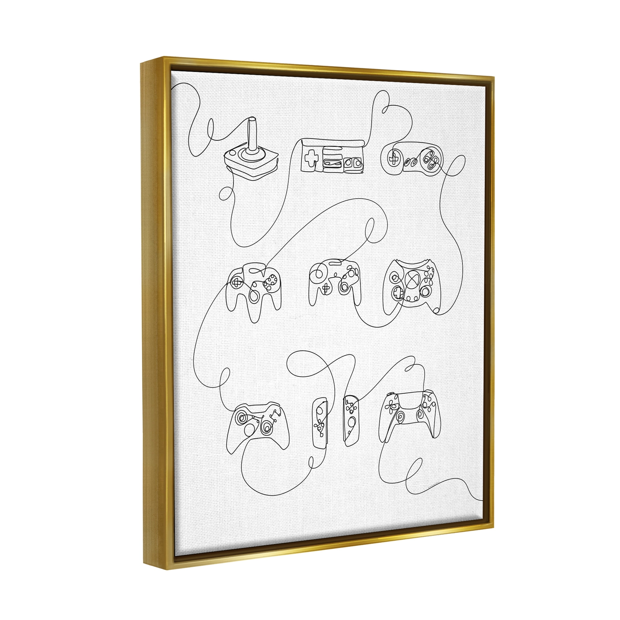 Stupell Industries Line Doodle Gaming Controllers Abstract Painting Gold Floater Framed Canvas Art Print Wall Art, 25 x 31