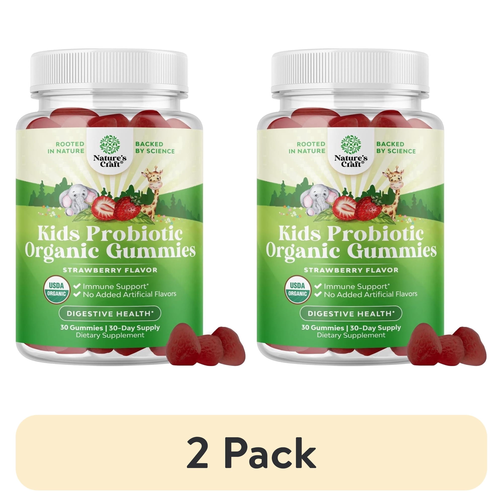 (2 pack) Natures Craft Kids Organic Probiotic Gummies, Immune Booster & Digestive Health Support, 2.5 Billion CFU, 30 Count