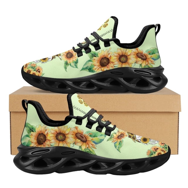 Zapatillas de deporte para mujer, bonitas zapatillas con estampado de calavera y girasol, con amortiguación de aire, calzado de plataforma para hombre