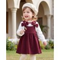 thumbnail image 4 of Yaoqi 2T Toddler Girl Outfit Set 3T Child Girls Clothing Long Sleeves T-shirt Top Bowknot Suspender Dress 2pcs Skirt Set Red, 4 of 7