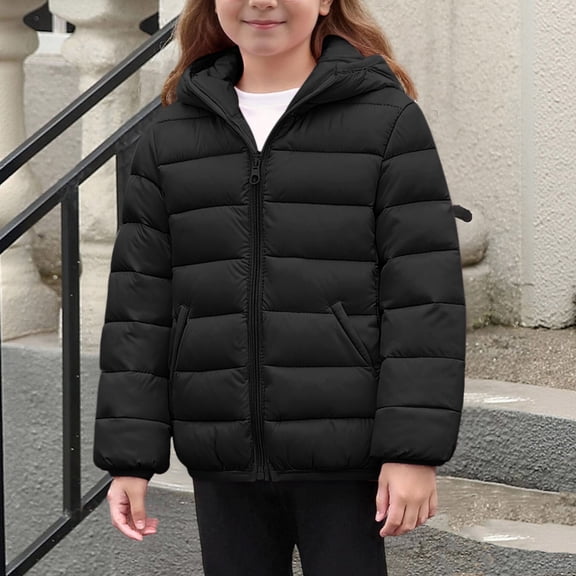 Kids Winter Quilted Jacket - Lightweight Packable Hooded Jackets for Girls and Boys Warm Padded Outwear Coats Black 160