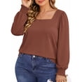 thumbnail image 4 of UVN Blouses for Women Square Neck Long Sleeve Shirts Dressy Casual Tunic Tops, 4 of 11