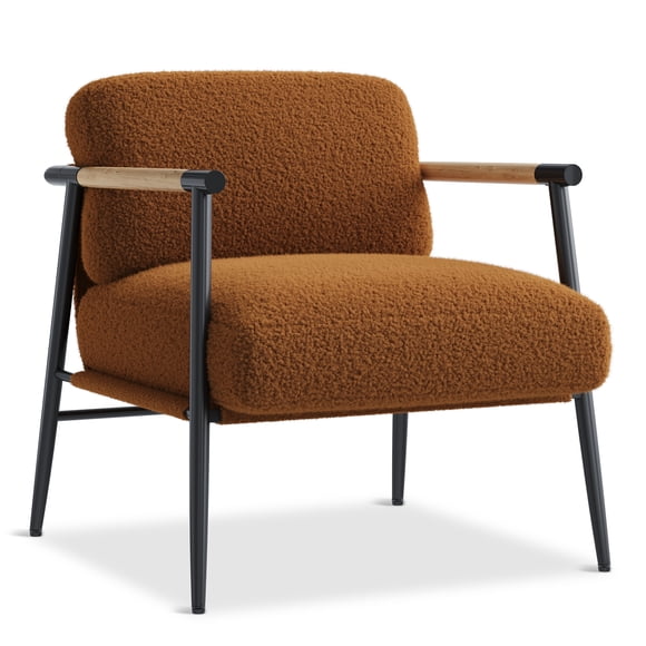 Reading Accent Chair with Thick Cushion: Mid Century Modern Teddy Fabric Armchair, Pet-Friendly for Living Room & Office