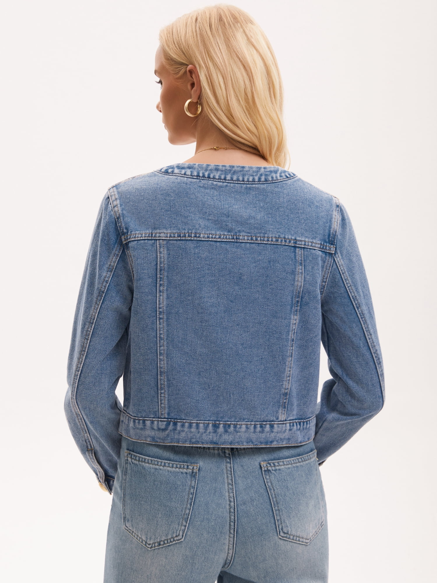 DARING DIVA Women's Collarless Long Sleeve Button Down Jean Jacket M Sky Blue