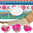 thumbnail image 4 of Fitted Round Table Cover Boho Floral Motif, Elastic Hem for 52-56 Inch Tables, Machine Washable Fabric for Dining Patio Party, 4 of 7