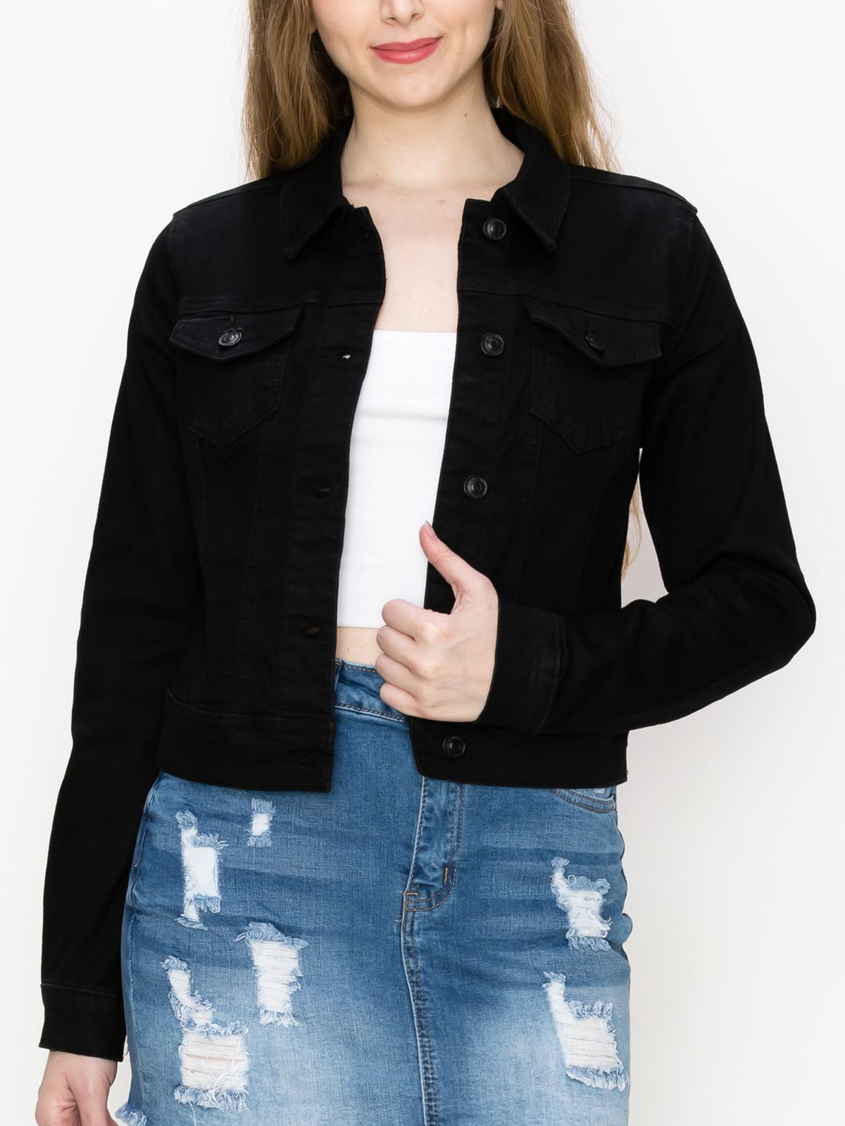 black denim jacket fur collar