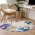 thumbnail image 4 of Round Rug 3.3Ft Washable Non-Slip, Blue Purple Flowers Circle Area Rugs for Living Room Bedroom, Spring Seasonal Botanical Florals Indoor Floor Mats Carpet Runner for Home Decor Aesthetic, 4 of 8