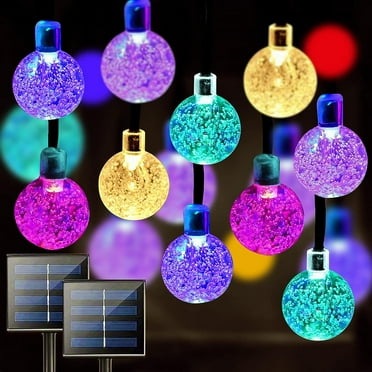 4 Pack Total 200 LED,100 FT Solar String Lights Outdoor, Crystal Globe Lights with 8 Lighting Modes, Waterproof Solar Powered Patio Lights for Garden Yard Porch Wedding Party Decor (Multicolor)