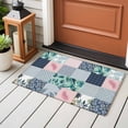 thumbnail image 5 of Botanical Patchwork 2'x3' Rug for Entryway Front Door Kitchen Sink Area, Teal Tropical Leaf Grey Plaid Low Pile Washable Non Slip Rectangle Area Rug, 5 of 9