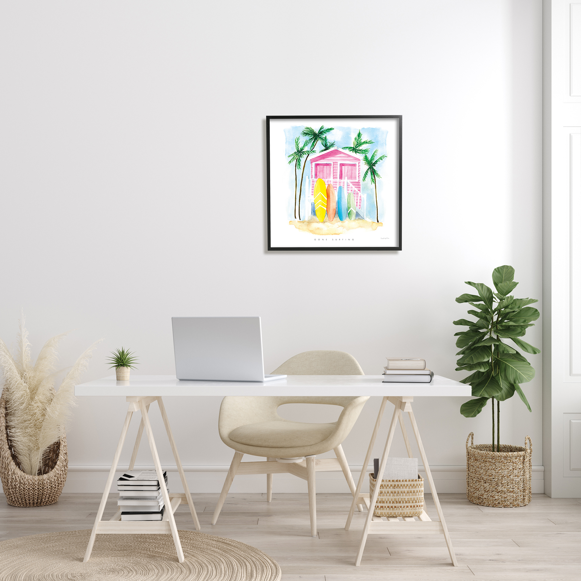 Stupell Industries Gone Surfing Tropical Phrase Pink Beach House, 24 x 24, Design by Mercedes Lopez Charro