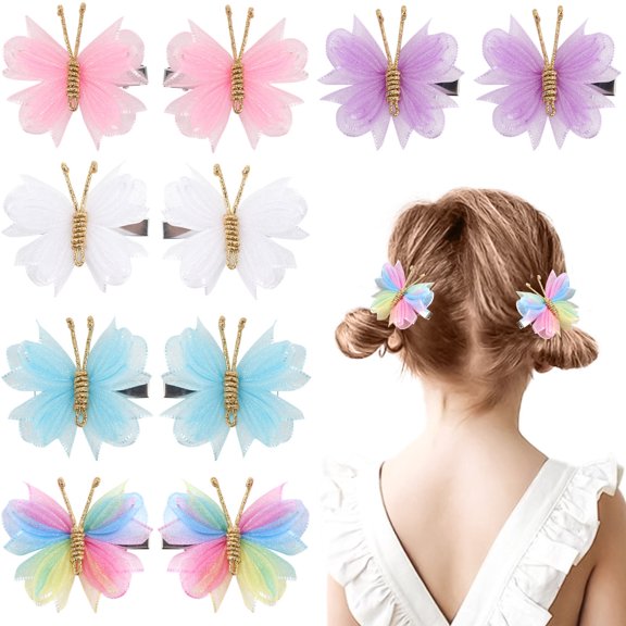 2PCS Mini Butterfly Hair Clips, Tulle Mesh Hair Bow Pins Butterfly Hair Barrettes Wedding Hair Accessories for Baby Girls Women Halloween Cosplaying Party Decor