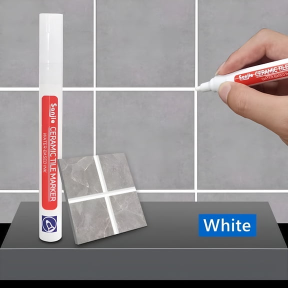 VELIMO Waterproof White Grout Tile Pen Wall Grout Restorer Marker Pen for Bathroom Wall Floor Decontamination Seam Repair Pens 1 Pcs-White