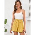 thumbnail image 3 of Chiclily Women's Wide Leg Shorts High Waist Adjustable Belted Loose Summer Lounge Shorts with Pockets, US Size 2XL, Yellow, 3 of 9