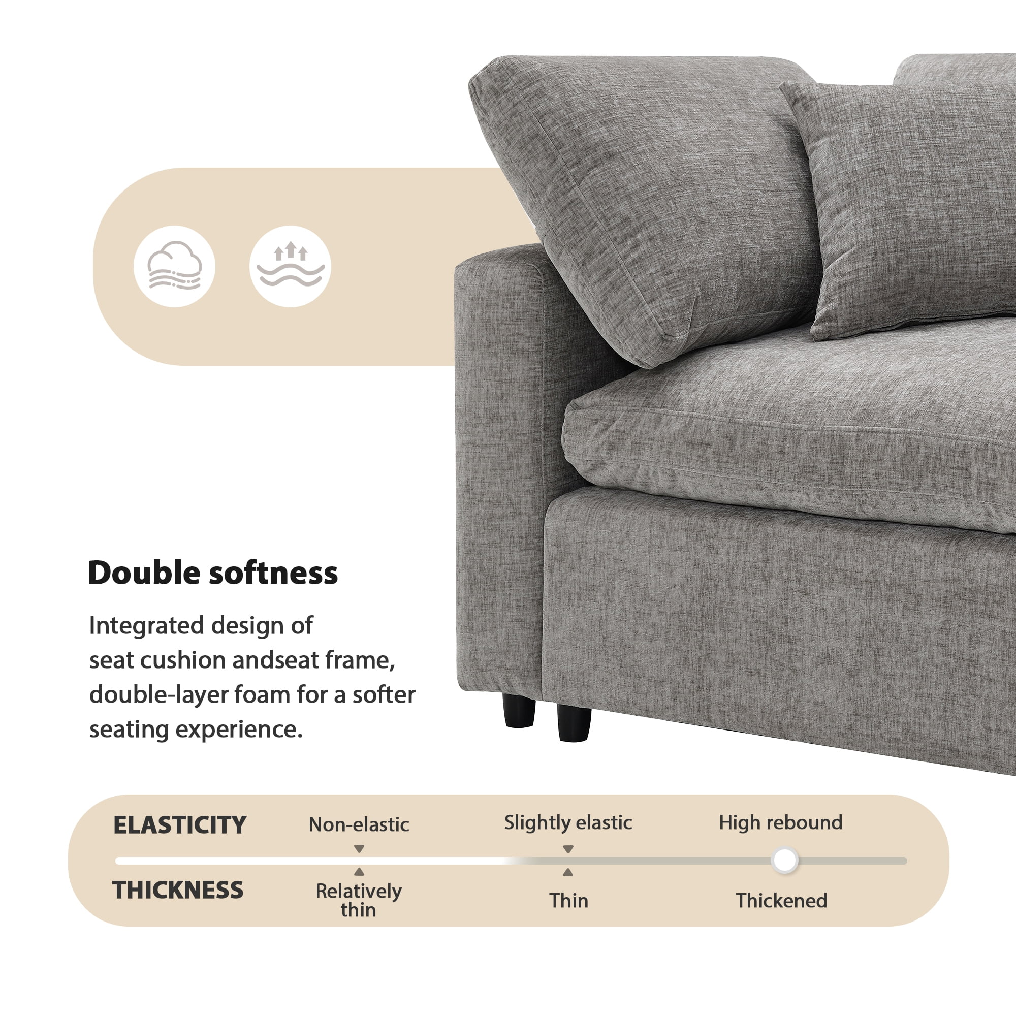 MAYEERTY 130x65" Modern Modular Cloud Sofa Bed - 6-Seat Chenille U-Shaped Sleeper with Ottoman, Free Combination for Living Room/Apartment, 3 Colors