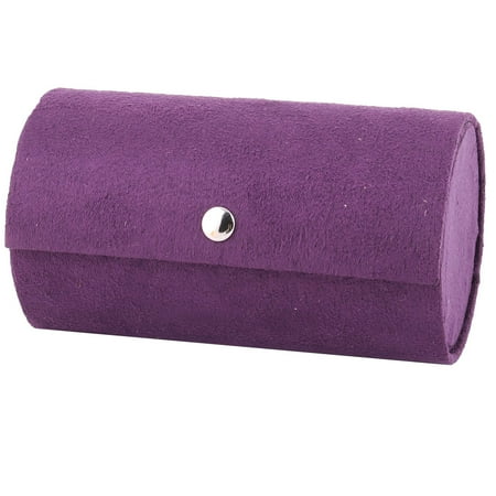 Fabric Jewelry - Home Travel Lady Flocked Fabric Round Design Ring Jewelry Box Organizer Purple