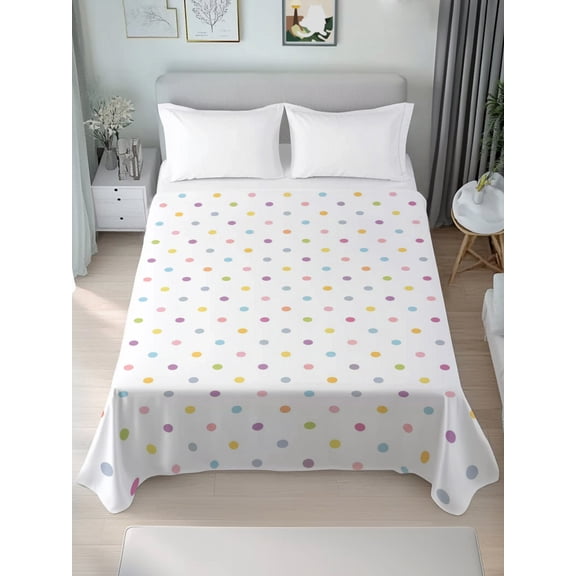 Queen Flat Sheet Only Colorful Polka Dot Soft Microfiber Cooling Bedding Sheets Whimsical Boho Polka Dot Flat Bed Sheet for Hotel,Home Decor