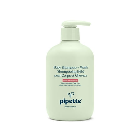 Pipette Baby Shampoo and Body Wash, Hypoallergenic, Tear-Free Bath Time, Rose & Geranium, 11.8 fl oz
