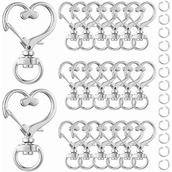 1 Box 40Pcs Heart Swivel Keychain Clasp Swivel Spring Snap Hook Alloy Silver Lobster Claw Metal Hanging Buckle Key Ring Findings for DIY Jewelry Making Keychains Lanyards Bags Crafts Decor