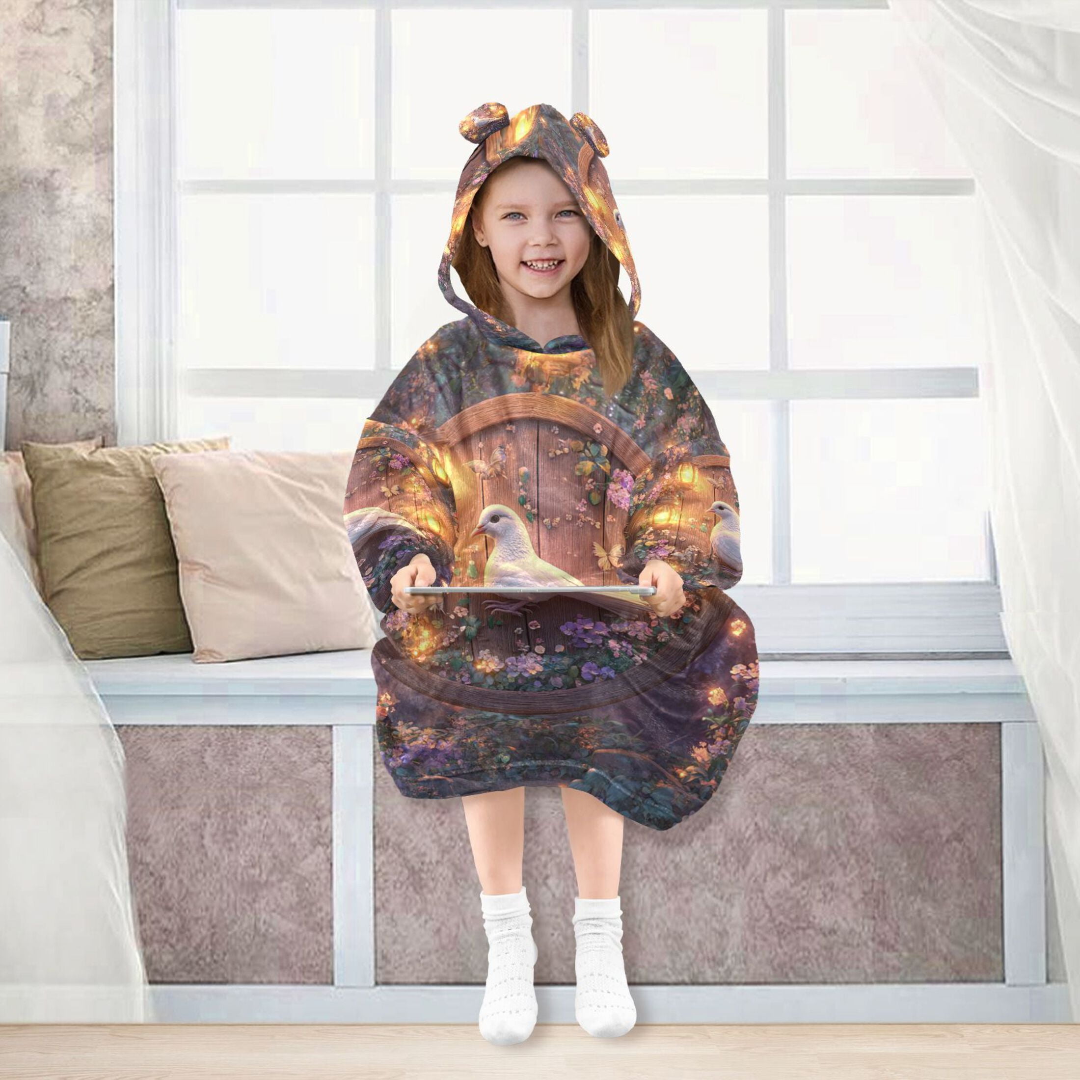 YAZAOO Kids Wearable Blanket Hoodie Warm and Cozy Serene Songbird Flannel Sweatshirt