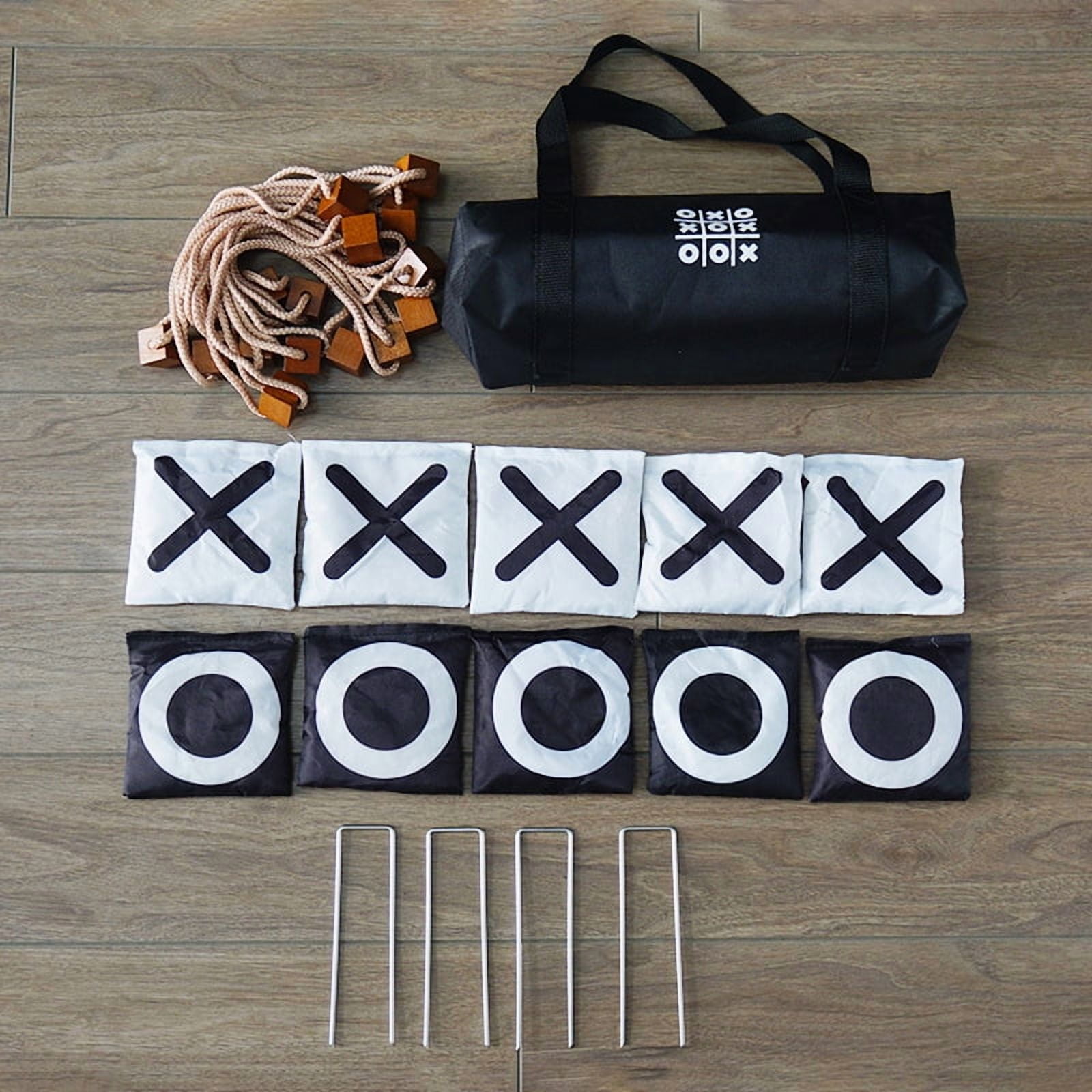 Unbranded Tic Tac Toe Bean Bag Toss Game Set - Jumbo Large 4ft x 4ft Wooden Outdoor Indoor Board with Non-Toxic Ceramic Beanbags, Easy Setup 1 Pack