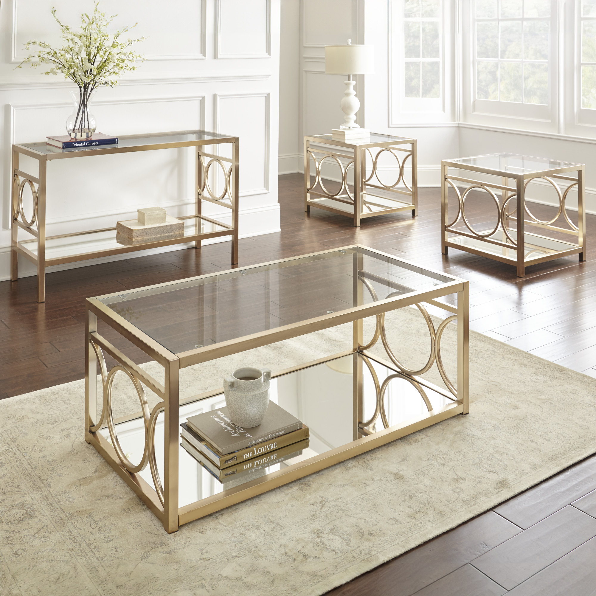 Steve Silver Olympia Glass Top Square End Table in Gold Chrome