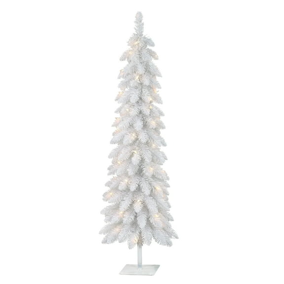 Puleo International  4 ft Pre-Lit White Artificial Alpine Pencil Tree
