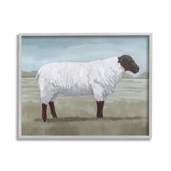 Stupell Industries Sheep on Farm Painting Animals & Insects Painting Gray Framed Art Print Wall Art, 30 x 24