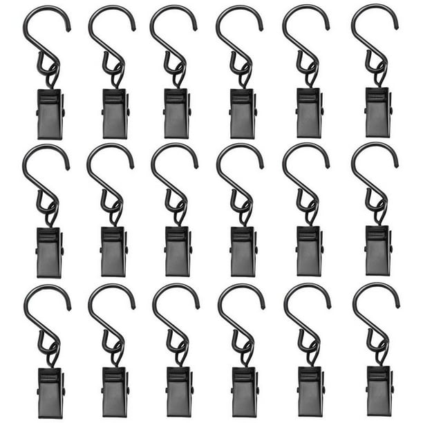 50 Pack Black S Hanging Hooks with Clips, String Party Light Hooks Hanger Clips Curtain Clips